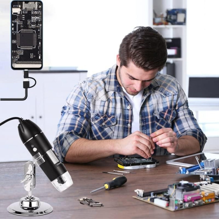Microscopio digitale USB 1600X con 8 LED e supporto