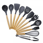 Set utensili da cucina 11 pezzi in silicone e legno