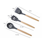 Set utensili da cucina 11 pezzi in silicone e legno
