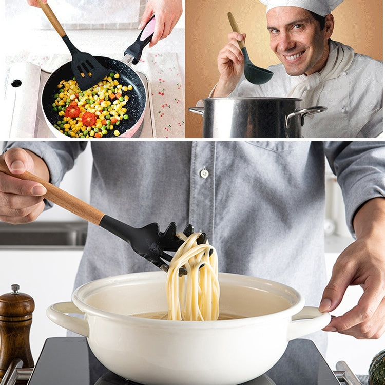 Set utensili da cucina 11 pezzi in silicone e legno