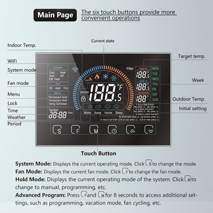 Termostato WiFi BHP-8000-SS per pompa di calore 24V