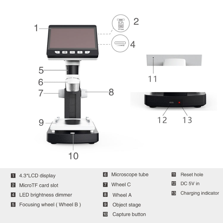Microscopio digitale HD con schermo 4,3" e porta HDMI 1080P