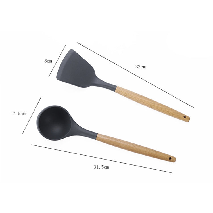 Set utensili cucina silicone e legno 9 in 1 con secchio