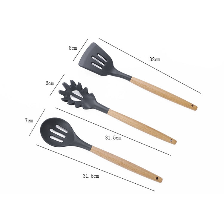 Set utensili cucina silicone e legno 9 in 1 con secchio