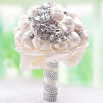 Bouquet da sposa con fiori di seta e strass 36cm