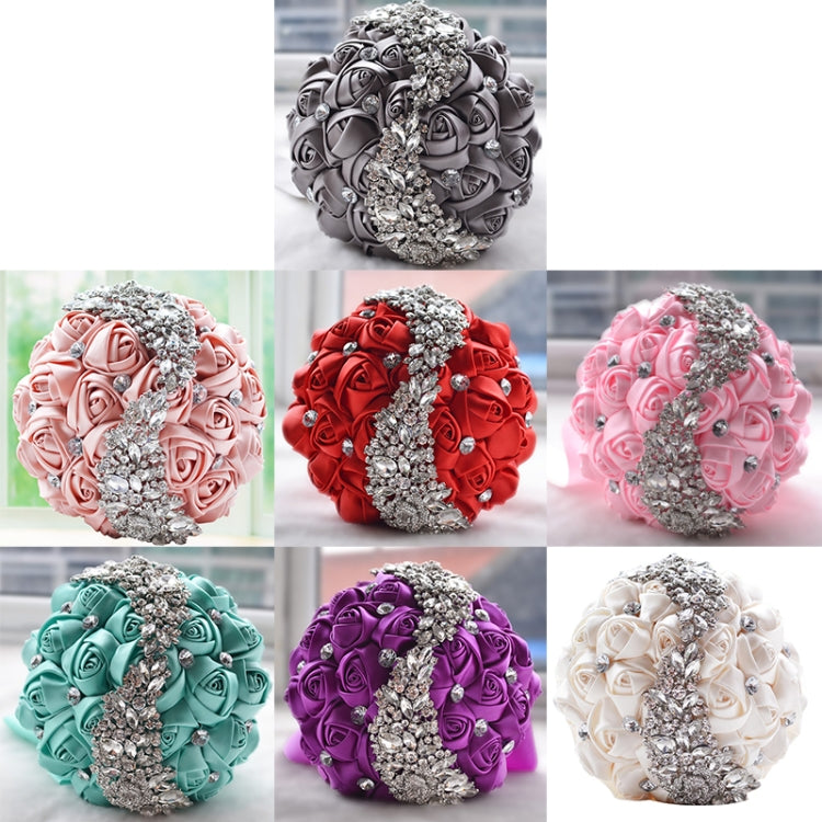 Bouquet da sposa con fiori di seta e strass 36cm