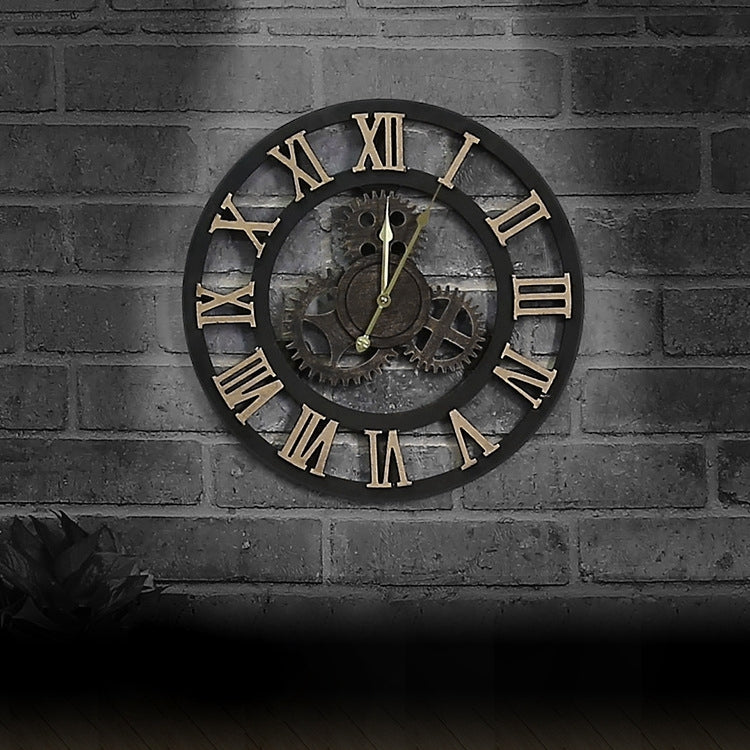 Orologio da parete con ingranaggi in legno vintage 50cm