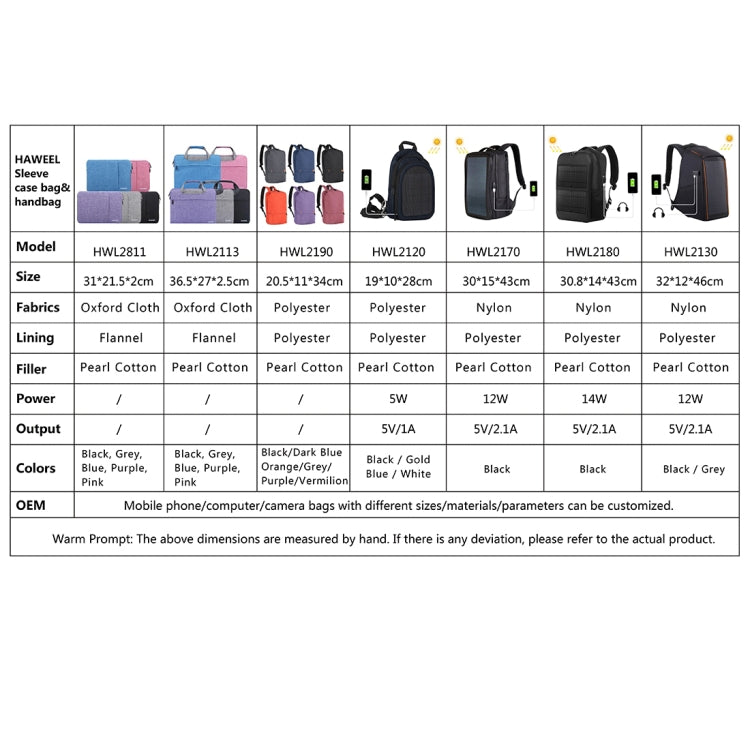 Zaino con pannello solare HAWEEL 14W e porta USB 5V/2,1A