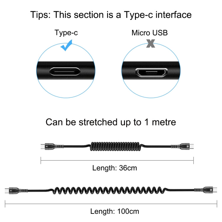 Cavo ricarica rapida USB-C spirale 1m 5A HAWEEL