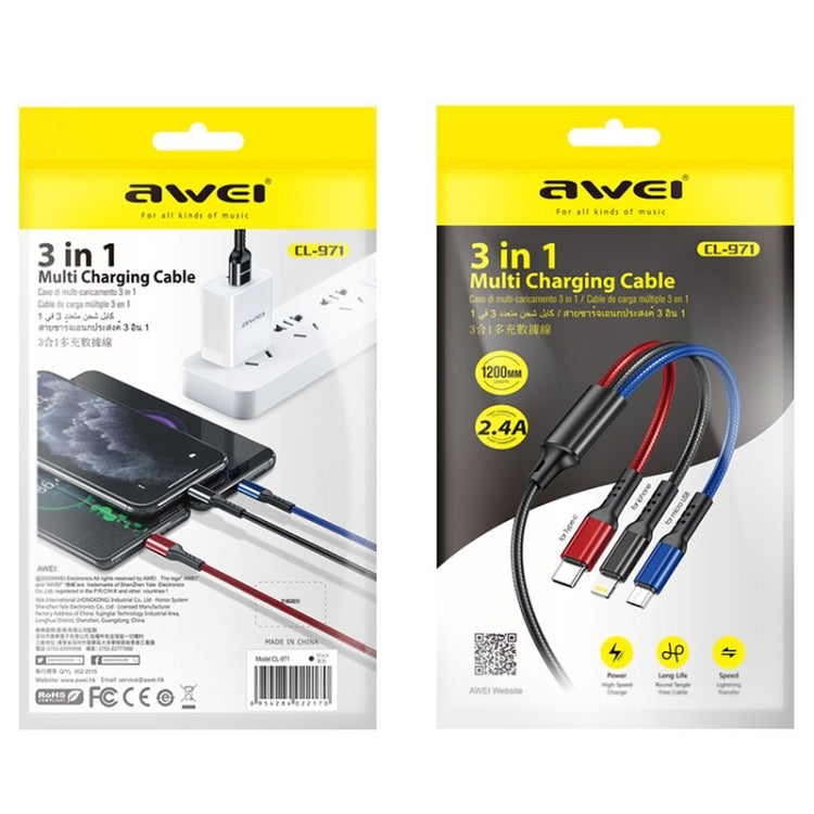 Cavo ricarica 3 in 1 USB A 8 pin Micro USB Type-C 1,2m
