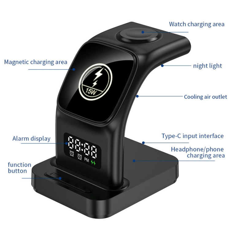 Caricabatterie wireless multifunzione 15W con orologio