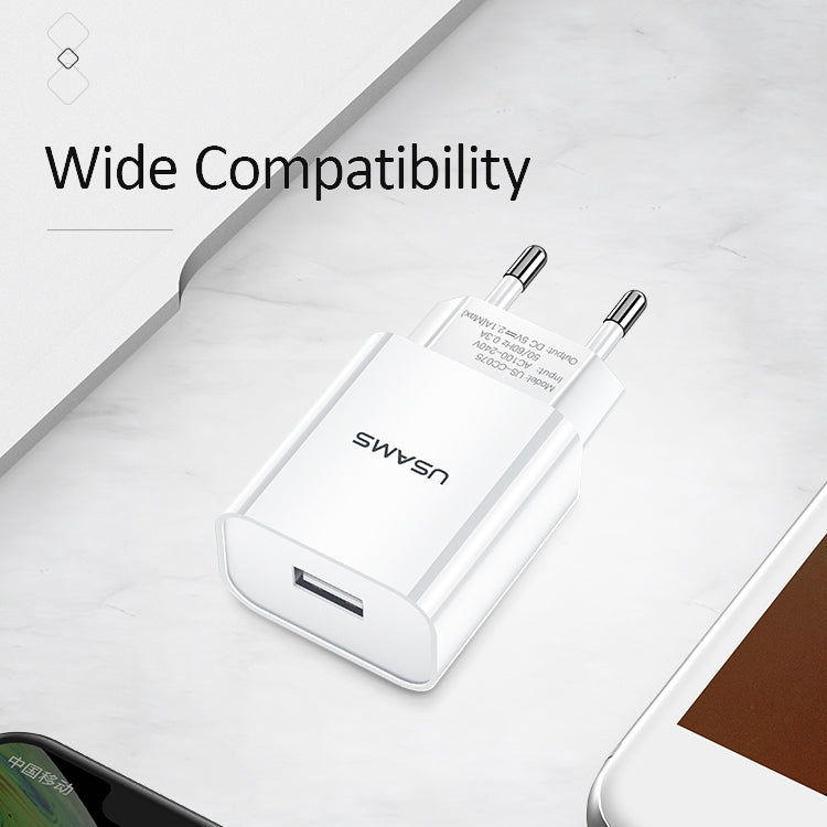 Caricabatterie da viaggio USB singolo USAMS 2.1A con presa EU