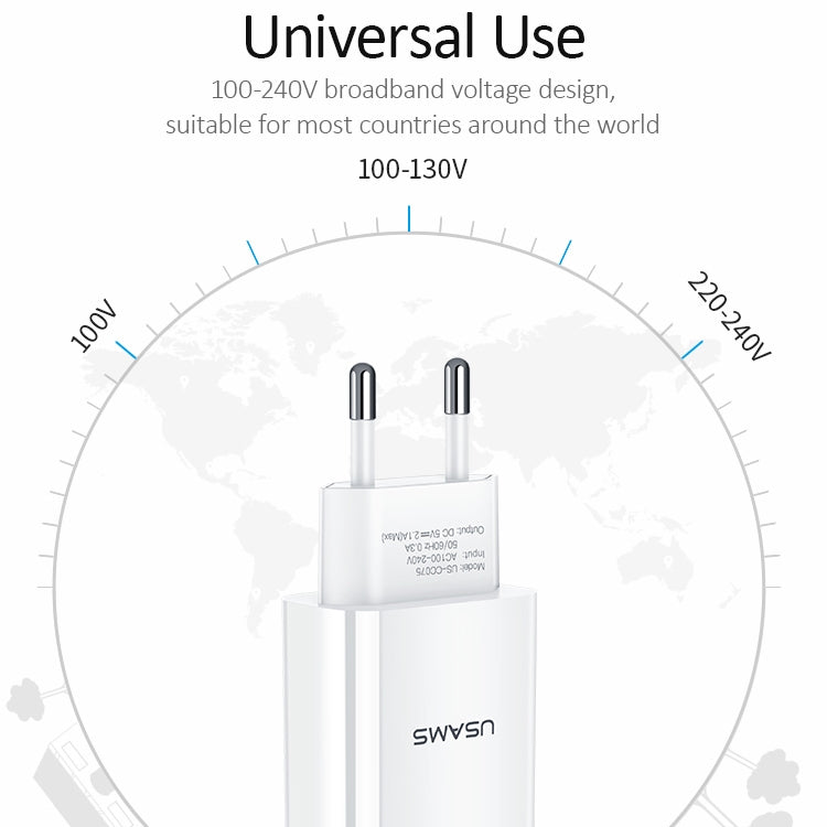 Caricabatterie da viaggio USB singolo USAMS 2.1A con presa EU