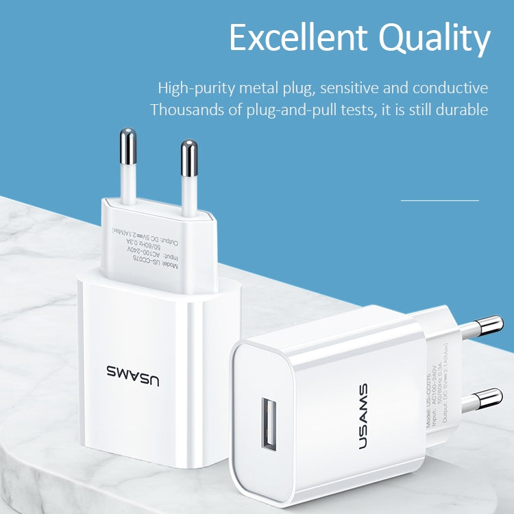 Caricabatterie da viaggio USB singolo USAMS 2.1A con presa EU