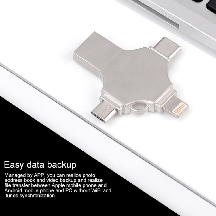 Chiavetta USB 3.0 16GB 4 in 1 con 8 Pin, Micro USB e Type-C