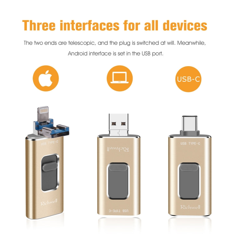 Disco Flash 3 in 1 Metallo 16GB USB Tipo C OTG