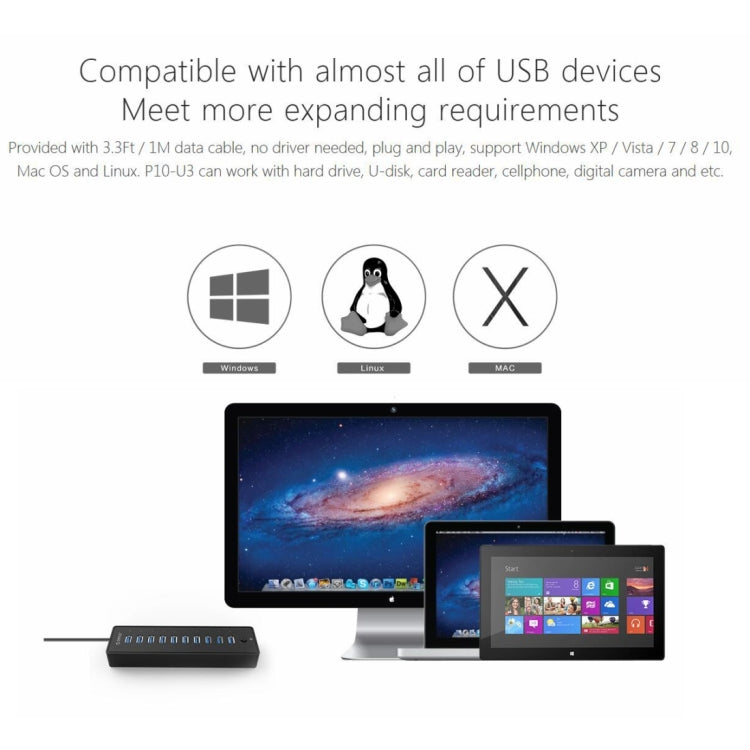HUB ORICO P10-U3-V1 10 porte USB 3.0, USB 3.0