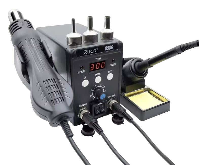 Stazione saldante con pistola ad aria calda ed ugelli 700W JCD 8586-B Q848