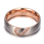 Anello coppia cuore strass acciaio titanio oro misura 7