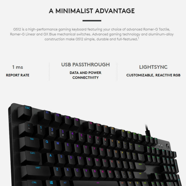 Tastiera meccanica cablata Logitech G512 RGB 1,8 m
