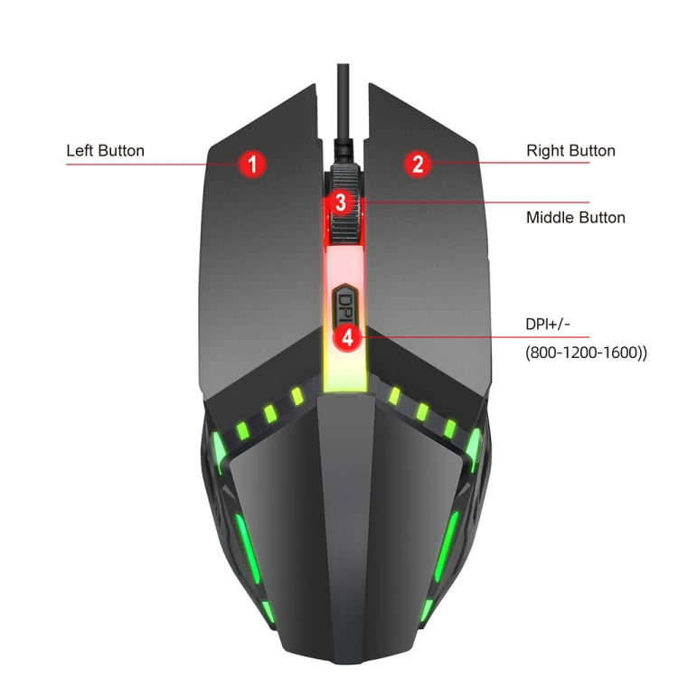 Mouse da gioco cablato HXSJ S200 1600 DPI USB 2.0