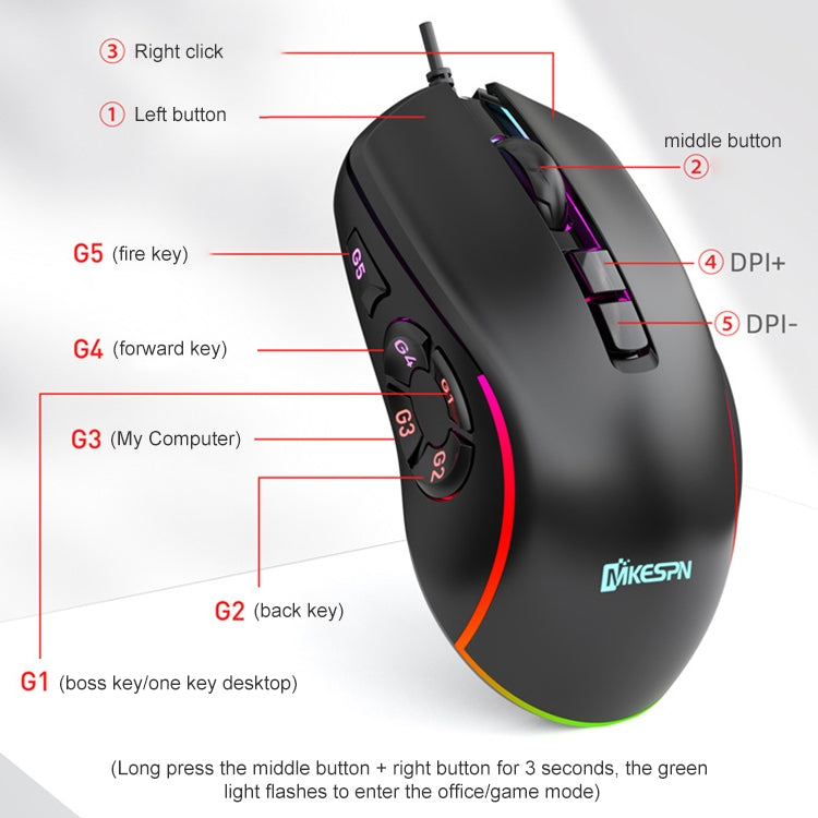 MKESPN X9 Mouse da gioco cablato 7200 DPI 10 pulsanti