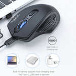 Mouse wireless silenzioso ricaricabile 1600 DPI 2,4 GHz
