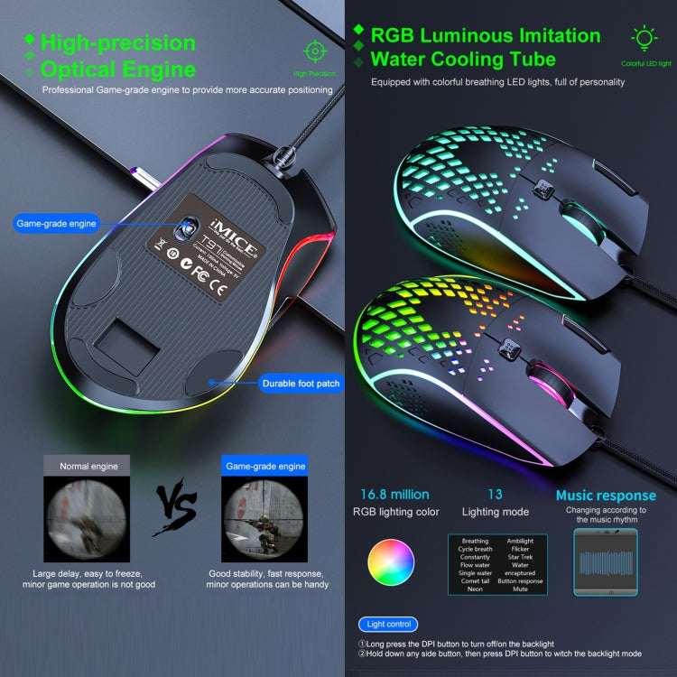 Mouse da gioco iMICE T97 RGB USB 7 pulsanti 7200 DPI