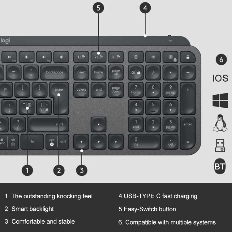 Tastiera Bluetooth wireless Logitech MX Keys silenziosa