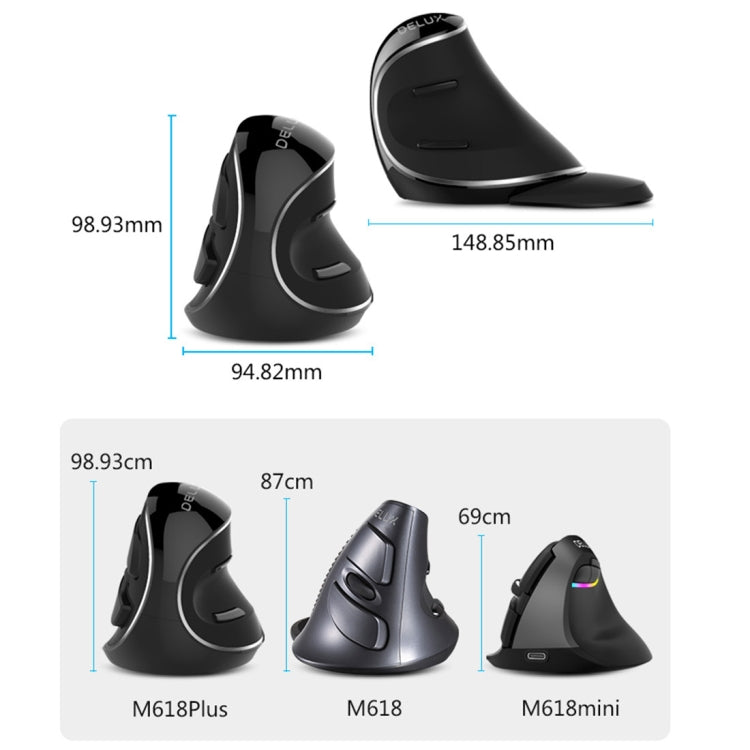 Mouse verticale wireless DELUX M618 Plus con DPI regolabili - immagine 5