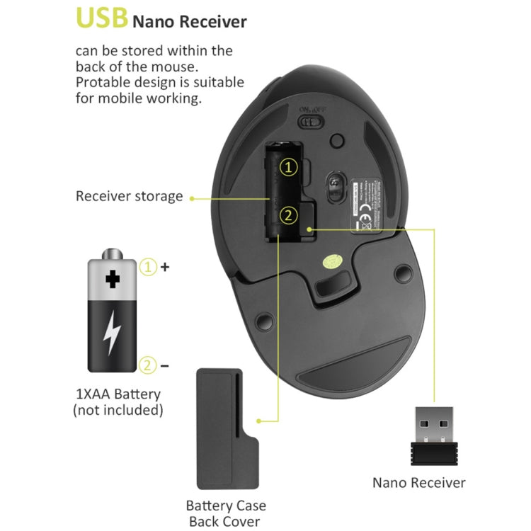 Mouse verticale wireless DELUX M618 Plus con DPI regolabili - immagine 7