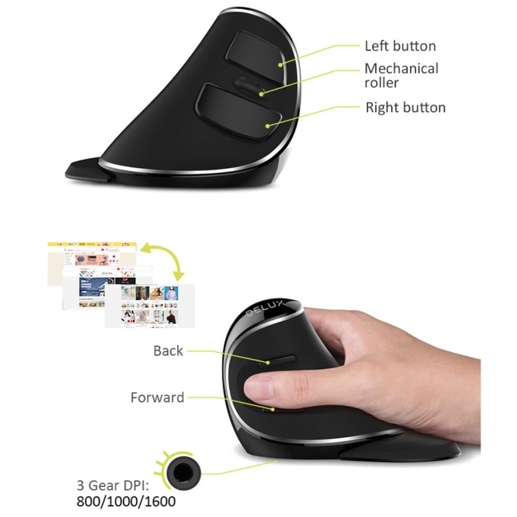 Mouse verticale wireless DELUX M618 Plus con DPI regolabili - immagine 8