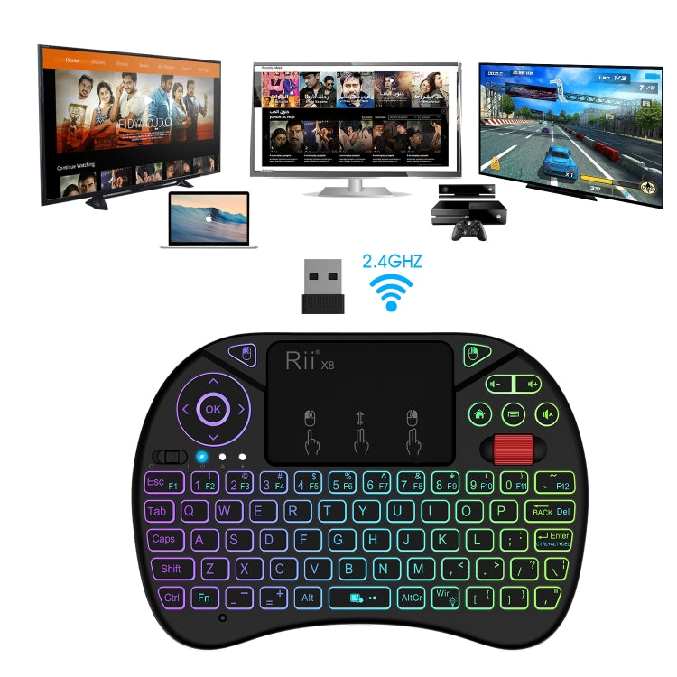 Mini tastiera wireless Rii X8 QWERTY con touchpad retroilluminato - immagine 8