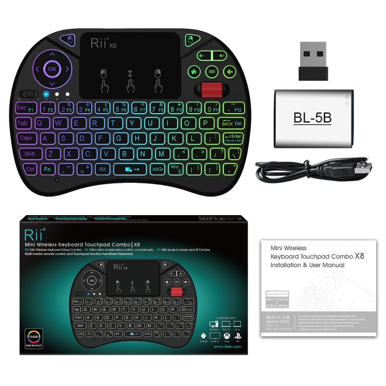 Mini tastiera wireless Rii X8 QWERTY con touchpad retroilluminato - immagine 10