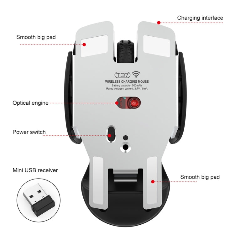 Mouse wireless T37 rosa silenzioso, 1600 DPI regolabili - immagine 6