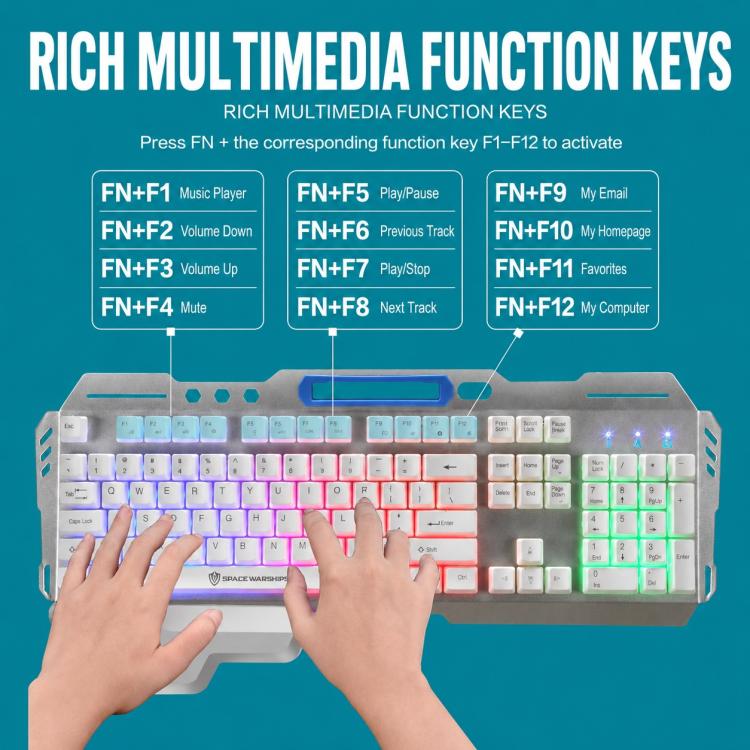 SHIPADOO GK70 Tastiera da gioco RGB traslucida con poggiamano