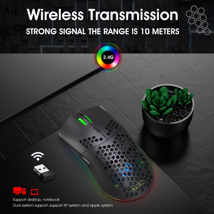 Mouse gaming wireless HXSJ T66 bianco, 7 tasti RGB - immagine 5