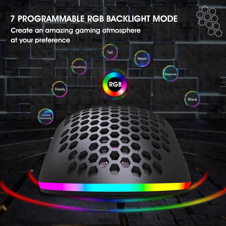 Mouse gaming wireless HXSJ T66 bianco, 7 tasti RGB - immagine 8