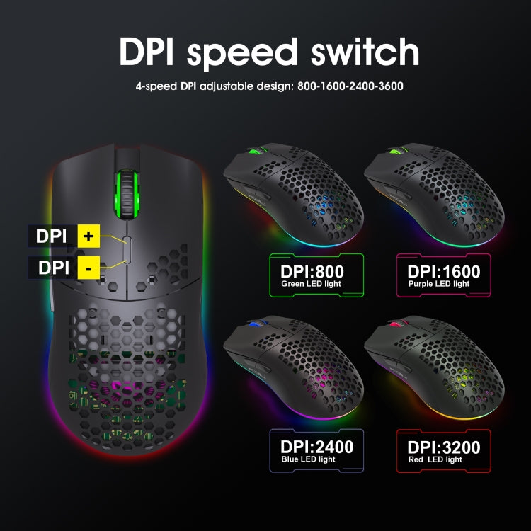 Mouse gaming wireless HXSJ T66 bianco, 7 tasti RGB - immagine 9