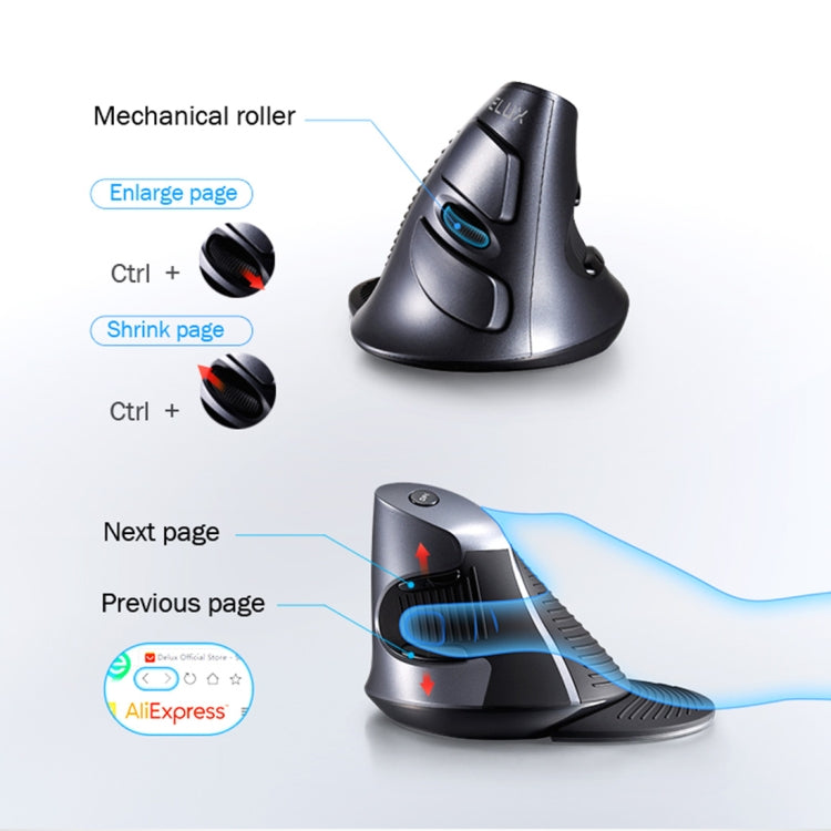 Mouse verticale wireless ergonomico DELUX M618GX 1600 DPI