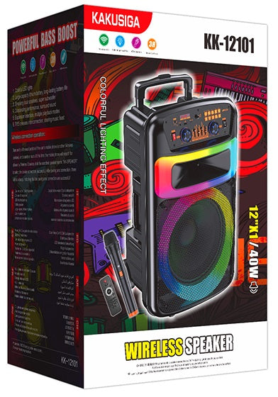 Cassa acustica portatile ricaricabile trolley 12" 40W Luce LED Bluetooth TWS/SD/USB KK-12101