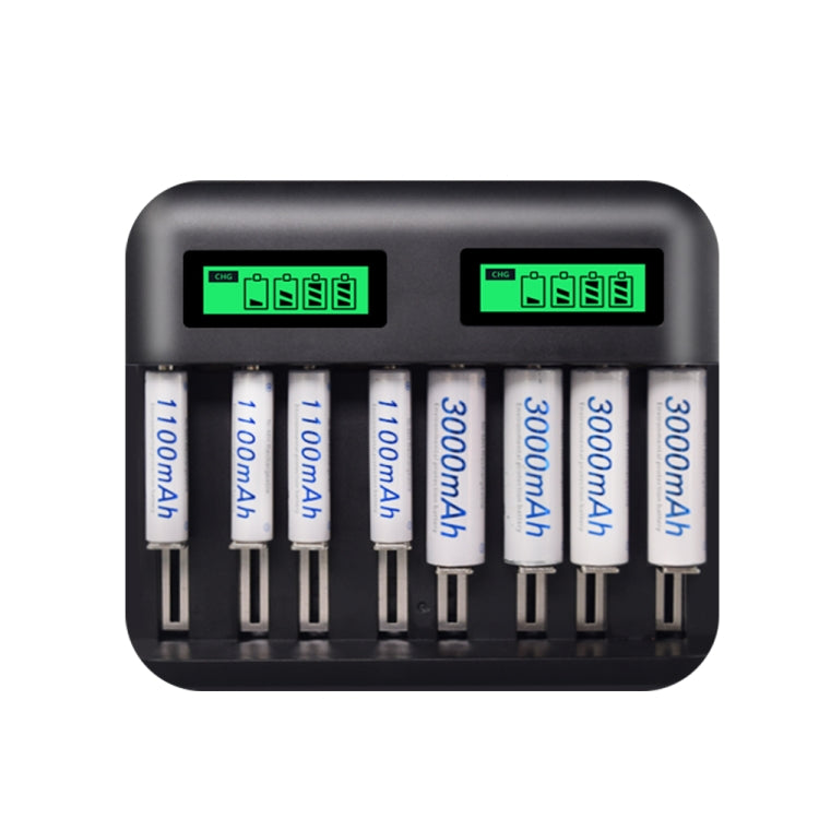 Caricabatterie USB 8 slot con display per batterie AA, AAA, C e D
