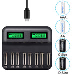 Caricabatterie USB 8 slot con display per batterie AA, AAA, C e D - immagine 4