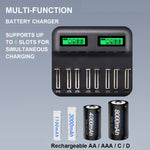 Caricabatterie USB 8 slot con display per batterie AA, AAA, C e D - immagine 8