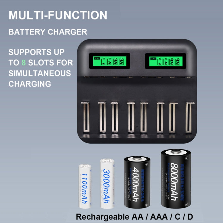 Caricabatterie USB 8 slot con display per batterie AA, AAA, C e D - immagine 8