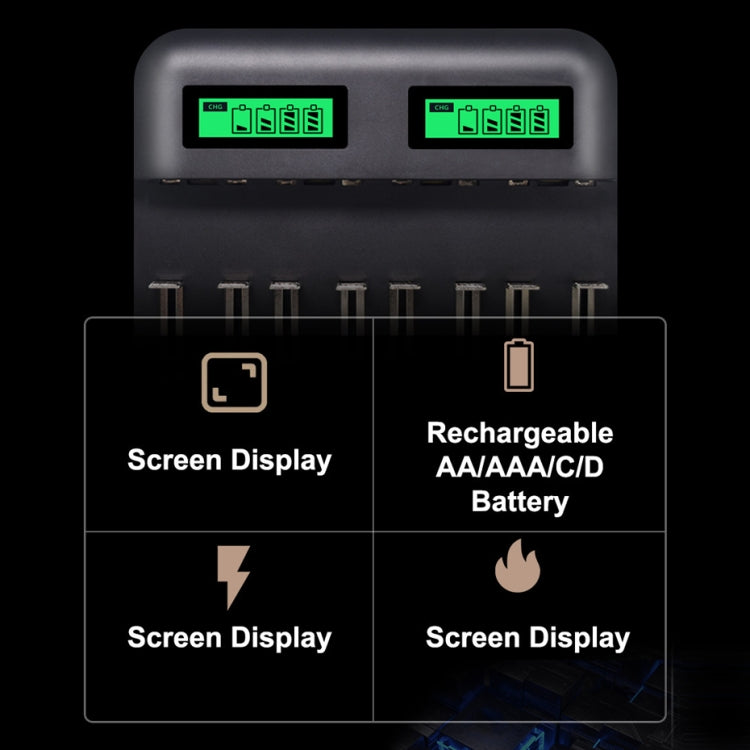 Caricabatterie USB 8 slot con display per batterie AA, AAA, C e D - immagine 10