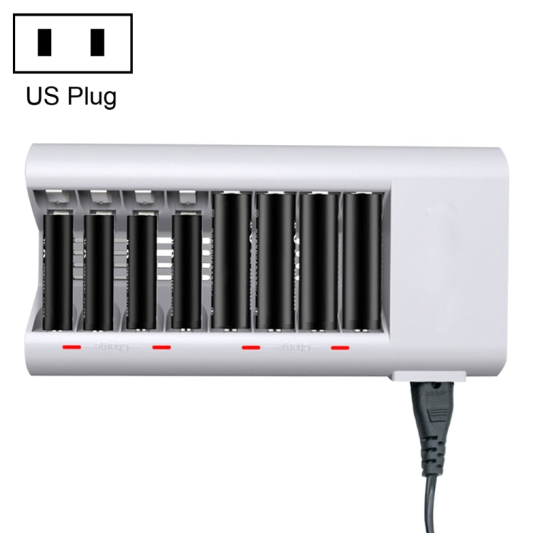 Caricabatterie 8 slot per batterie AA e AAA Ni-MH e Ni-Cd