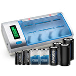 Caricabatterie 4 slot per batterie AA, AAA, C, D e 9V con LCD - immagine 6