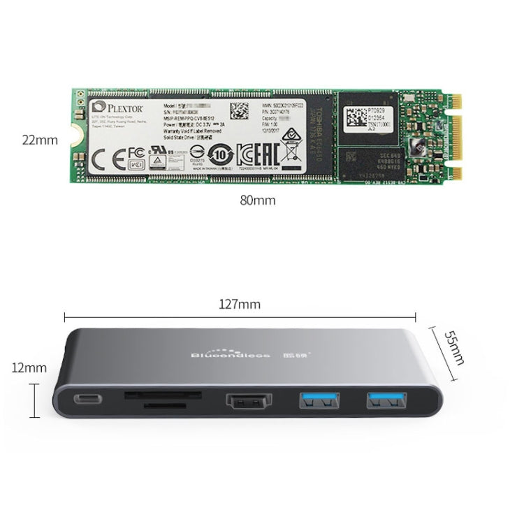 Dock di espansione USB-C 6 in 1 con SSD M.2 Blueendless