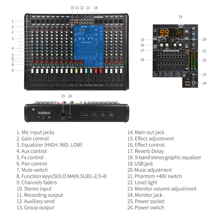 Mixer audio digitale XTUGA B1404FX a 14 canali